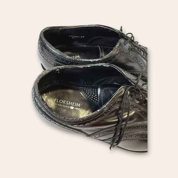 Florsheim Mens‎ Leather Wingtip Oxford Dress Shoes Black Size 10 3E - Picture 11 of 15